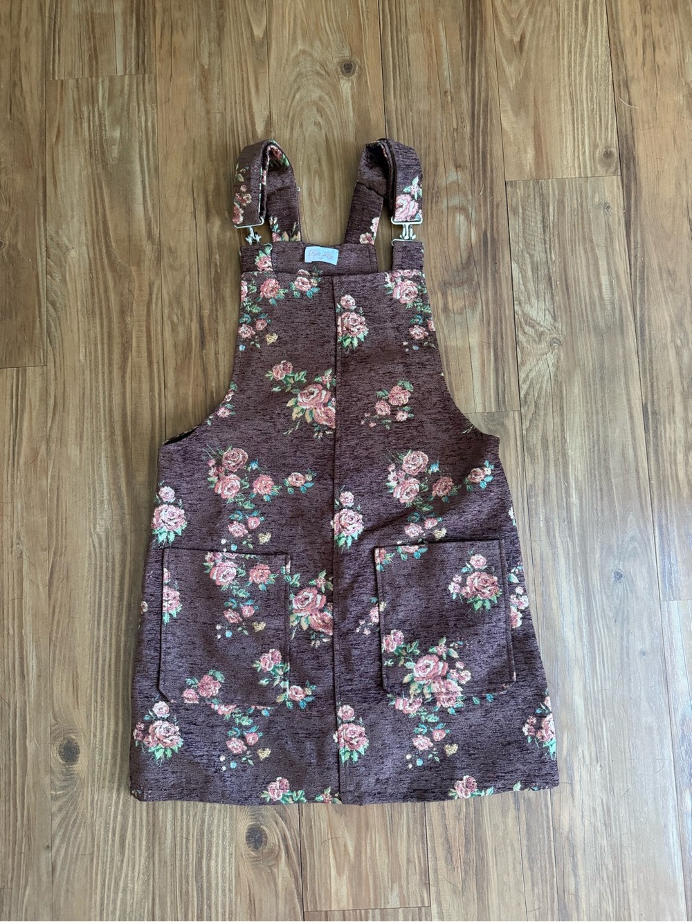 Pink Lily Brown Floral Corduroy Overall Dress